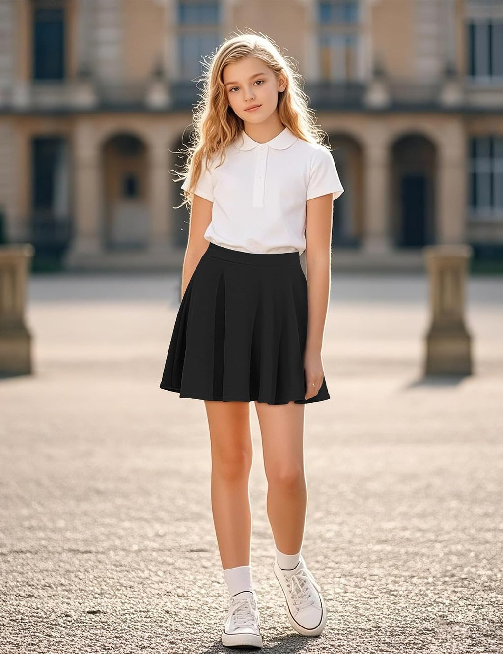 BOOPH Kids Girls Skirt Casual Mini Plain Flare Pleated Uniform Skirts