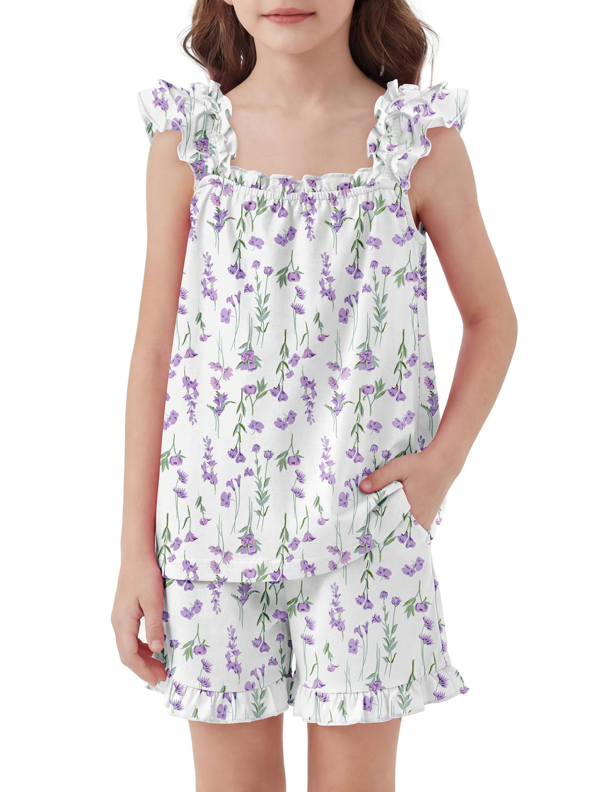 Arshiner Girls Pajamas Ruffle Tank Top and Shorts Sets Cute 2 Piece Pjs