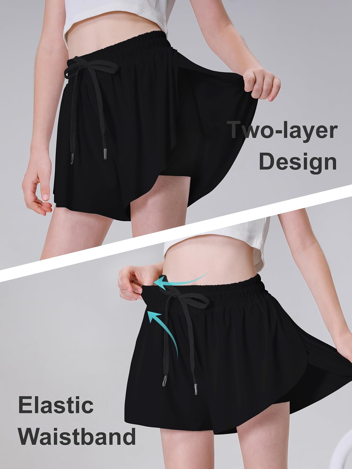 DIPUG Girls Butterfly Shorts with Pocket 2-in-1 Flowy Athletic Cheer Skorts