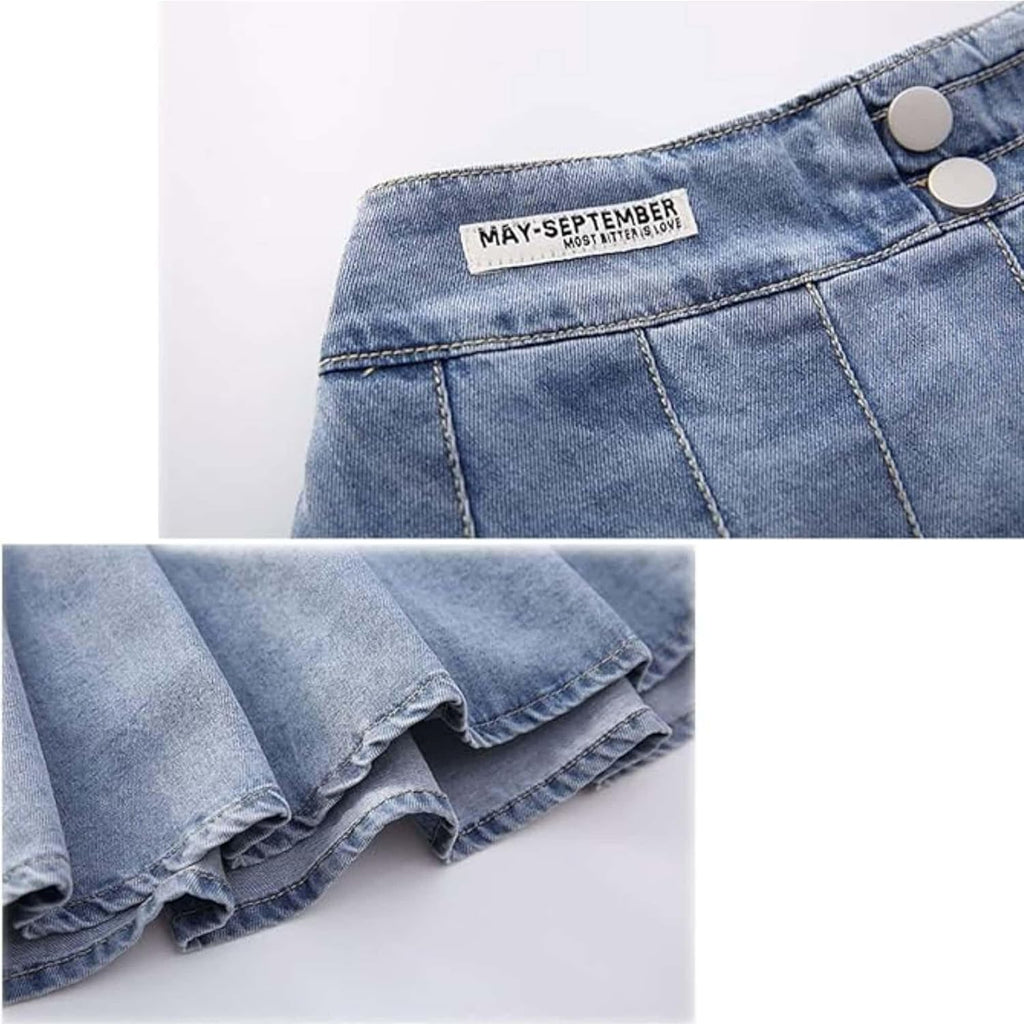 Toddler Girls Denim Skort Pleated High Waist 3-13Y
