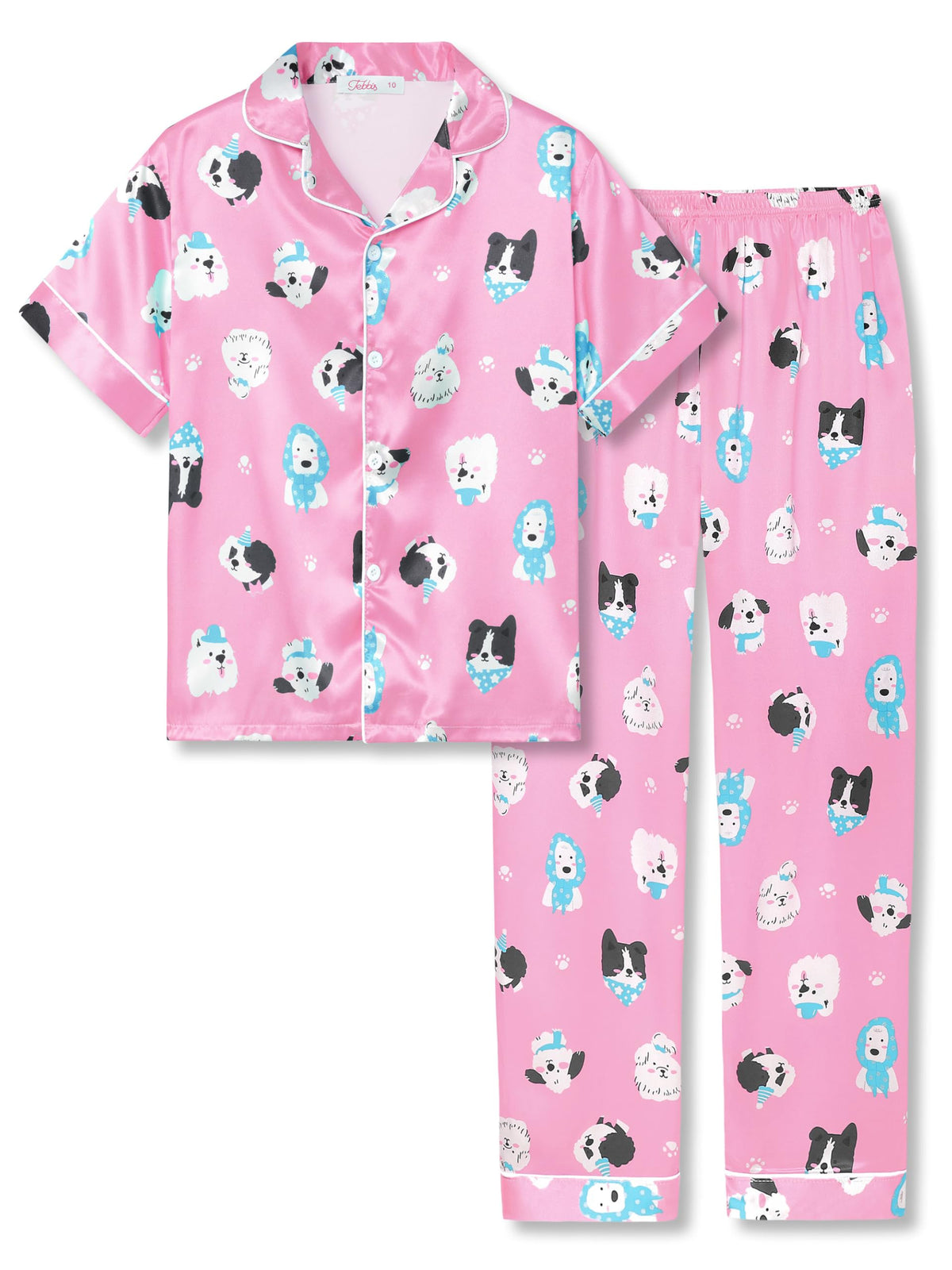 Tebbis Girls Silky Satin Pajamas Button-Up Top And Pants Size 6/7-16
