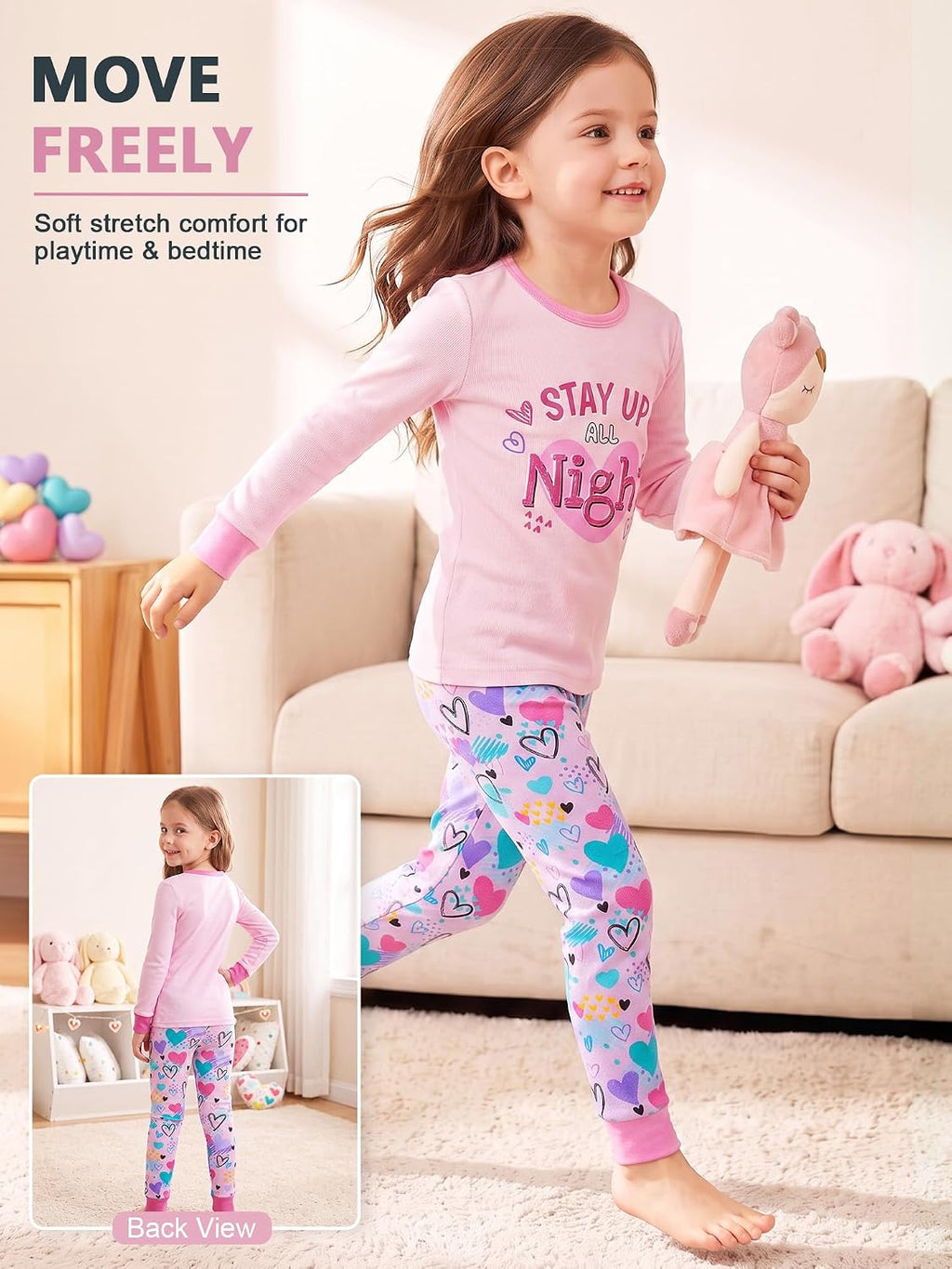 FIOBEE Girl Pajamas Viscose Long Sleeve Sleepwear Snug-Fit Kids Pjs Clothes