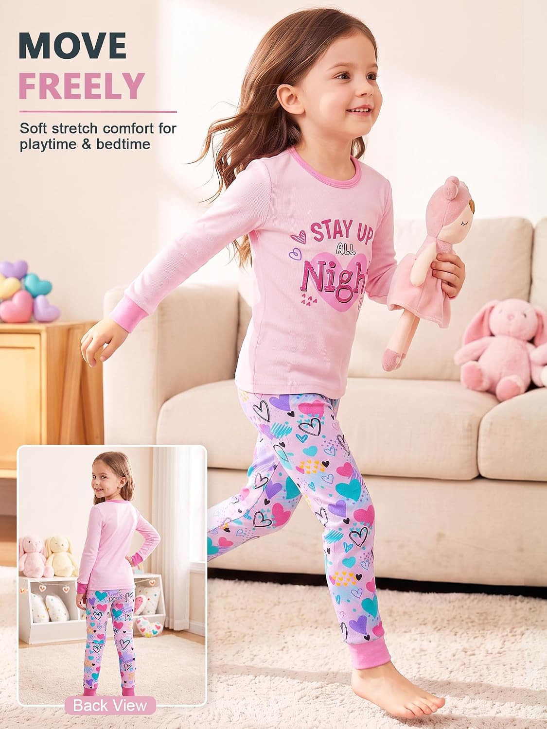 FIOBEE Girl Pajamas Viscose Long Sleeve Sleepwear Snug-Fit Kids Pjs Clothes