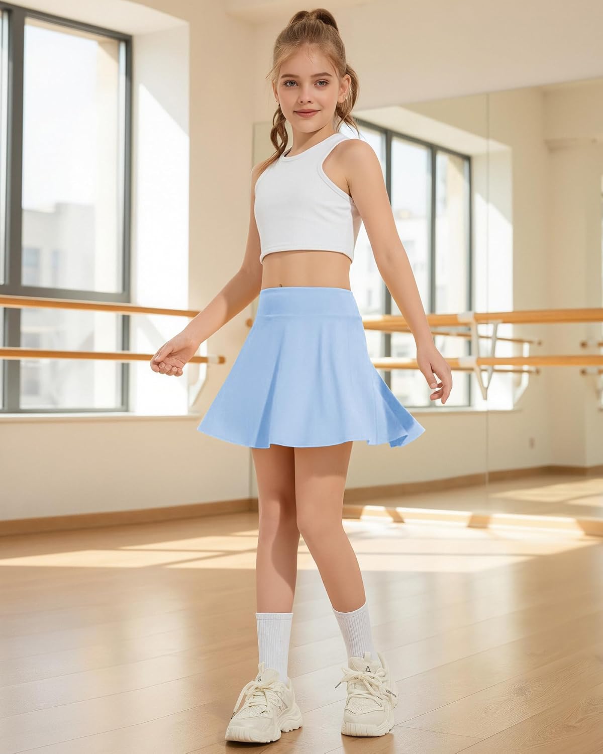 Girls Tennis Skirts, Casual Cute Kids Girls Athletic Skorts with Pocket Liner, Workout Sports Running Shorts, 5-14Y
