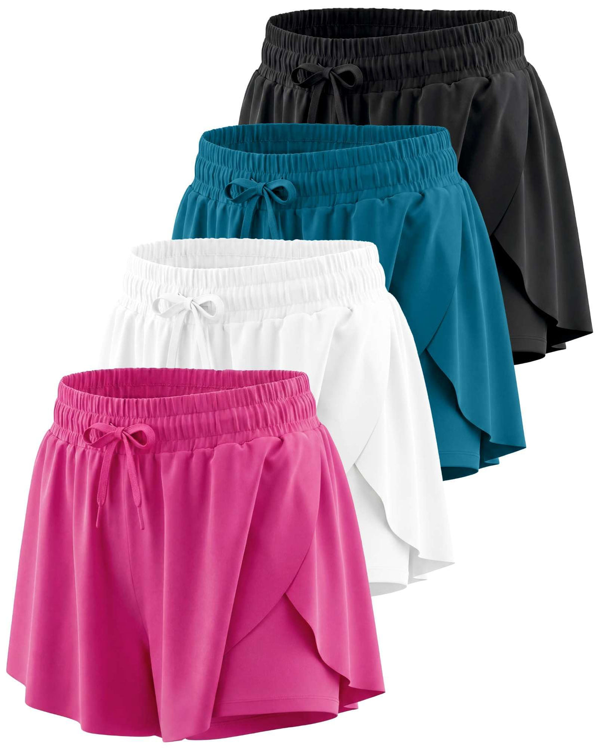 4 Pack Girls' Dry Fit Flowy Butterfly Shorts Skorts Skirt Athletic Teens