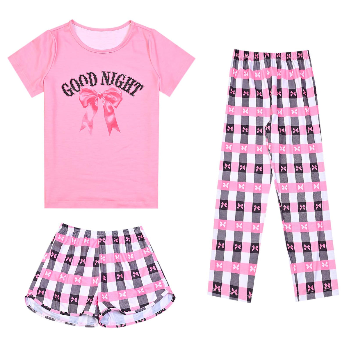 Mirawise Girls 3 Pc Pajamas Sleepwear Cotton Pjs Clothes Set 4-13 Years