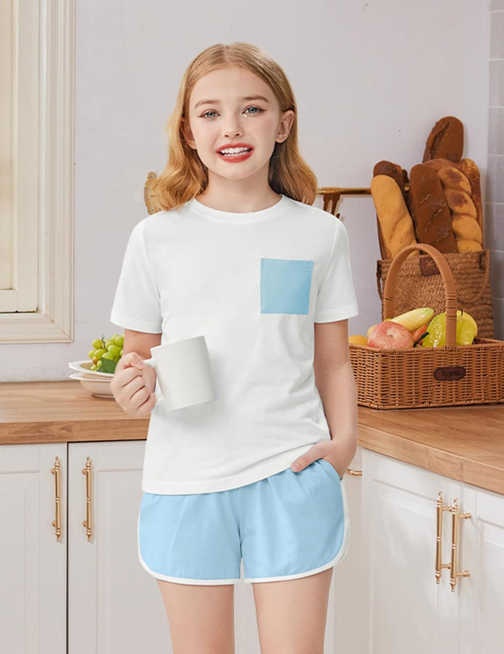 Arshiner Girls Clothes 3 Piece Outfits Short Sleeve Shirt Dolphin Shorts and Pant Sets Fashion Clothing with Pockets