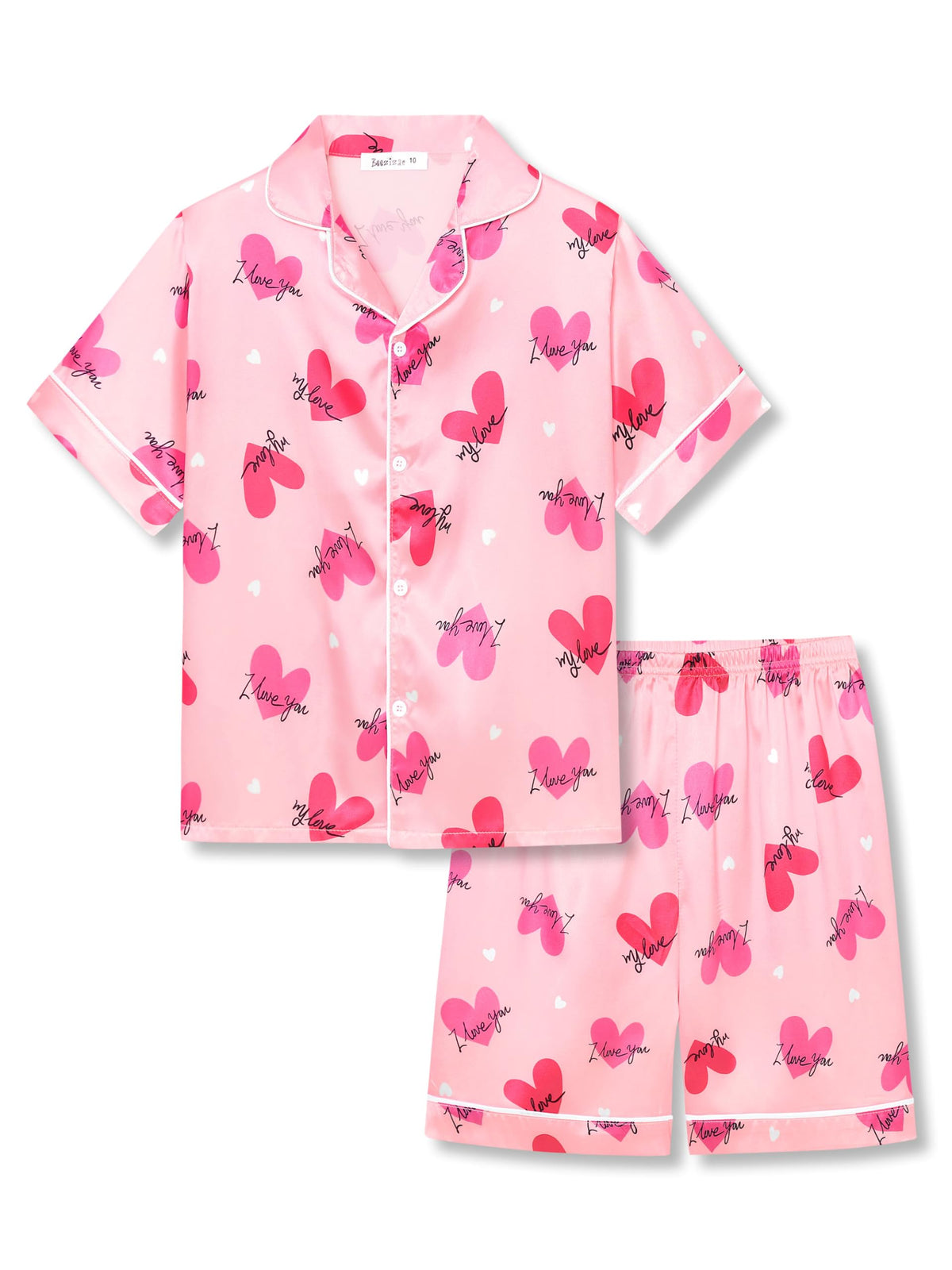 Beezizac Girls Pajamas Satin Silky Coat Style Short Sleeve Set Size 6-16