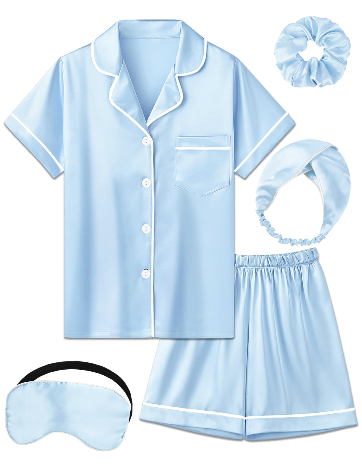 Kids Silk Pajamas Girls Satin Pajama Set Button Down Pjs Set 5-12Y