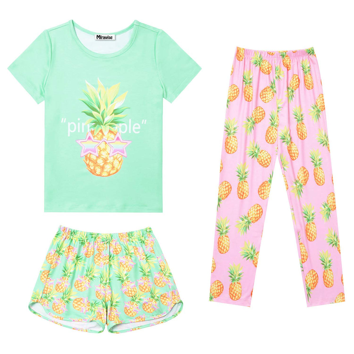 Mirawise Girls 3 Pc Pajamas Sleepwear Cotton Pjs Clothes Set 4-13 Years