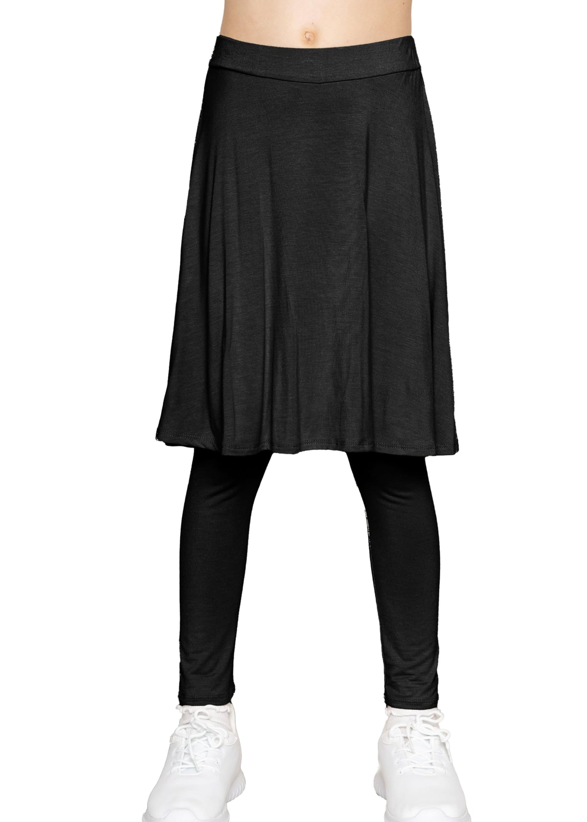 STRETCH IS COMFORT Girls Knee Length A-line Skirt with Built-in Shorts or Leggings