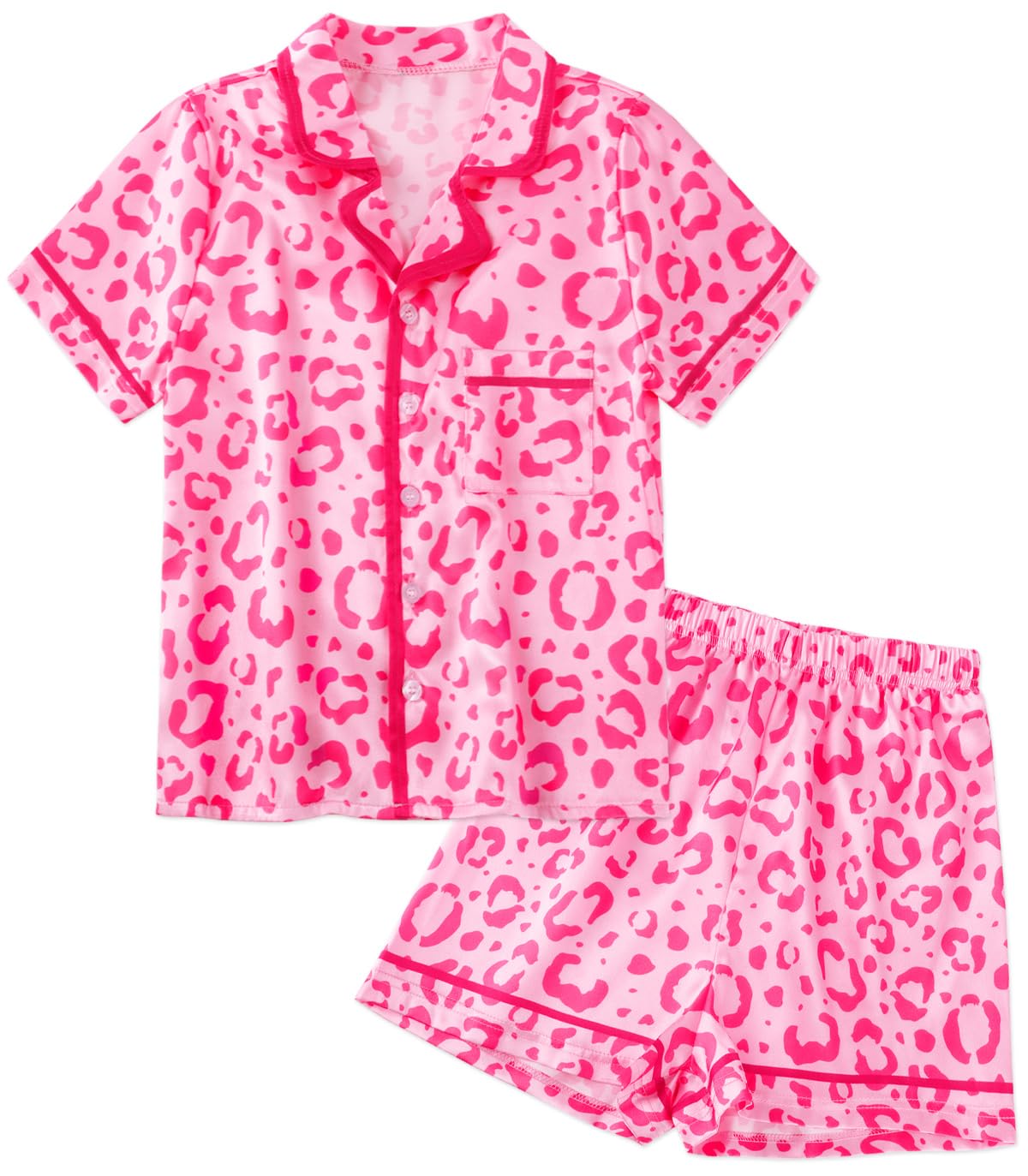 Girls Pajamas Set Silk Satin Pajama Kids Butoon Down Sleepwear Nightwear