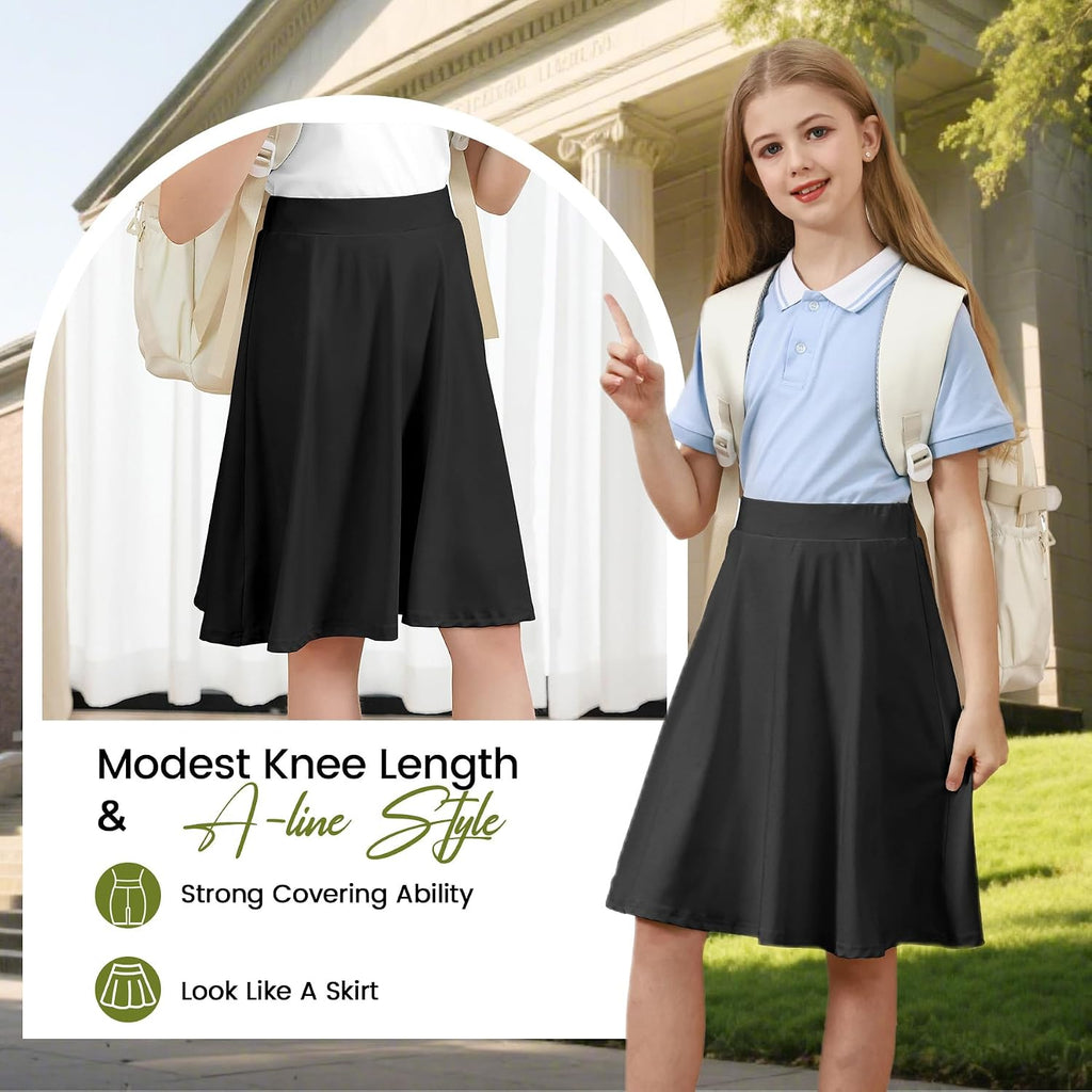 Zando Knee Length Skorts for Girls A Line Uniform Skirt with Shorts 6-14Y