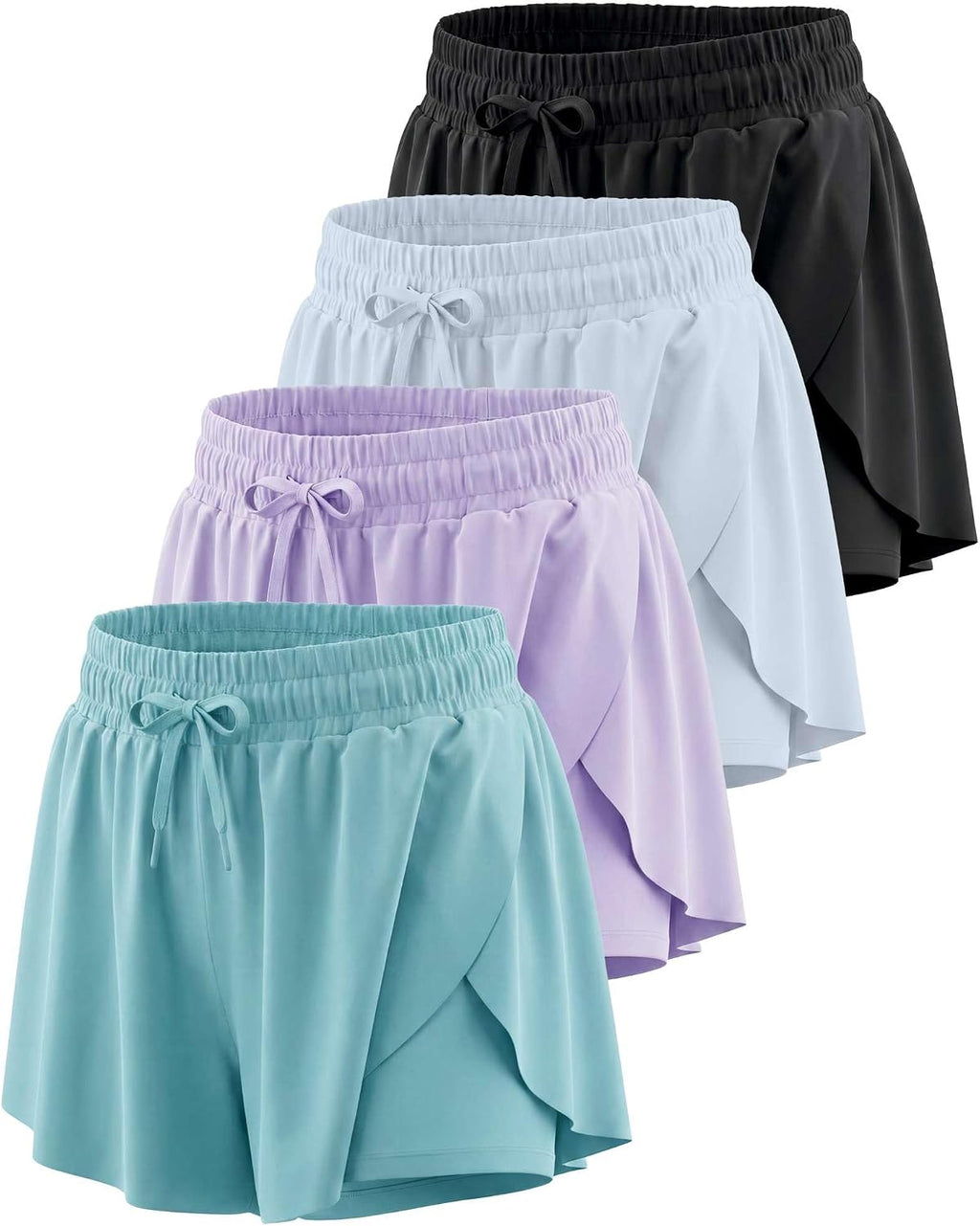 4 Pack Girls' Dry Fit Flowy Butterfly Shorts Skorts Skirt Athletic Teens