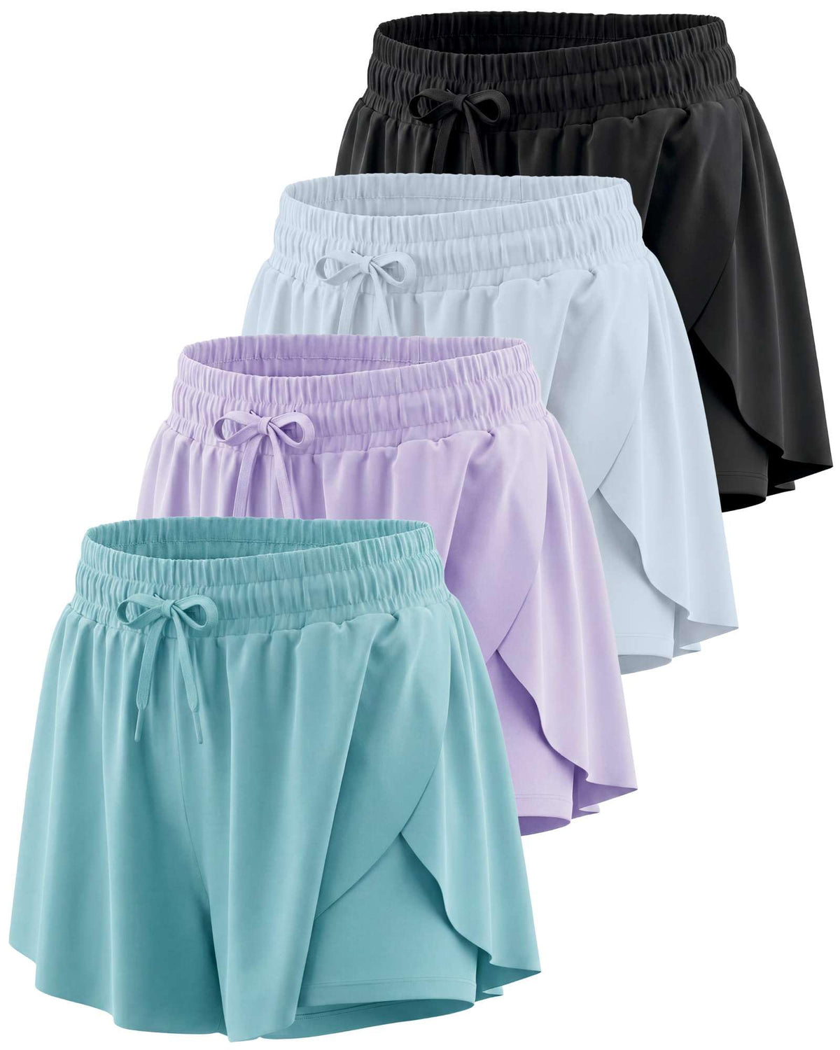 4 Pack Girls' Dry Fit Flowy Butterfly Shorts Skorts Skirt Athletic Teens