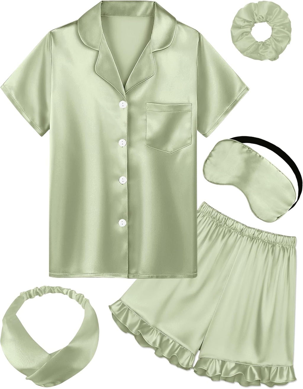 Kids Silk Pajamas Girls Satin Pajamas 2 Pcs Girls Ruffle Pjs Set