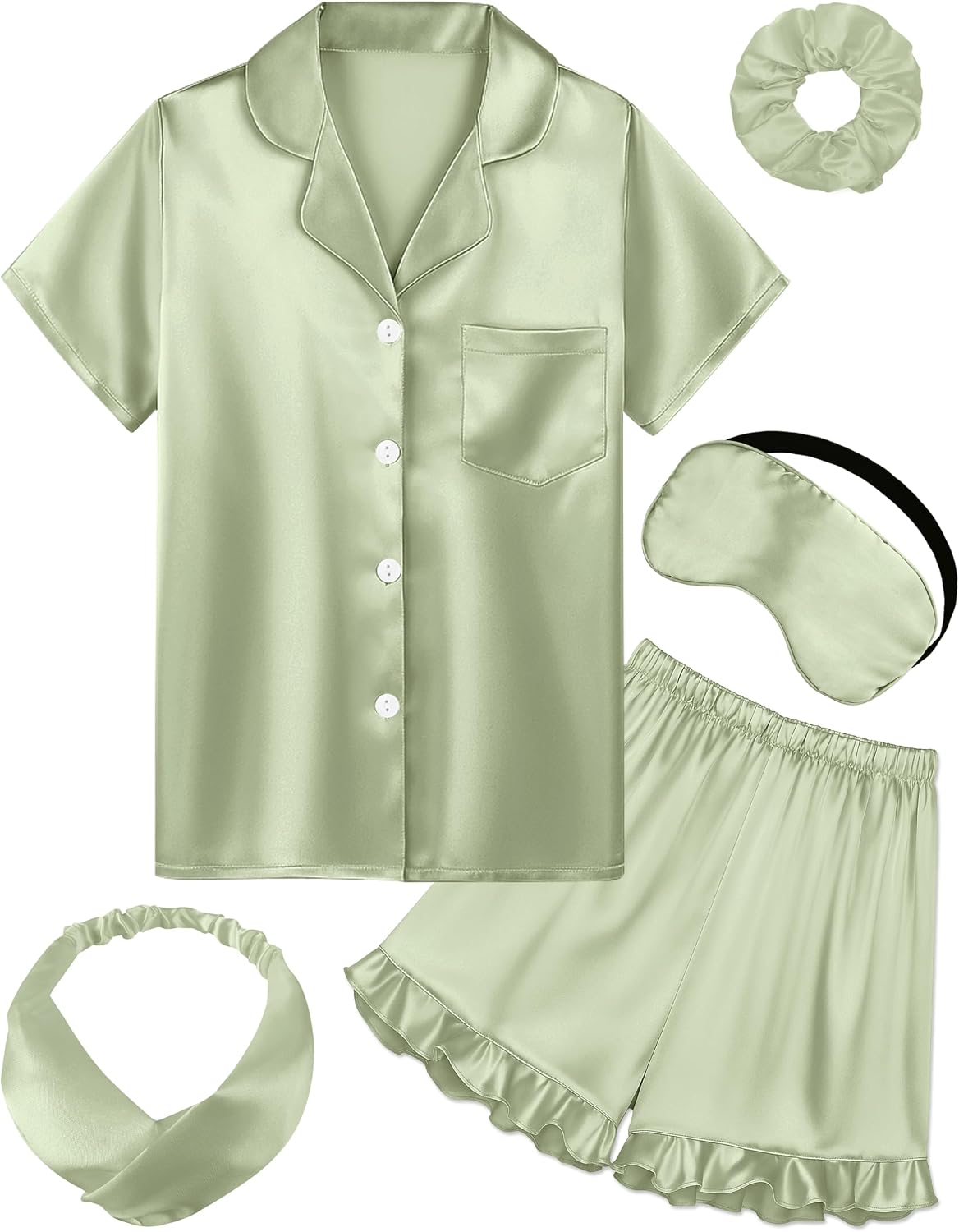 Kids Silk Pajamas Girls Satin Pajamas 2 Pcs Girls Ruffle Pjs Set