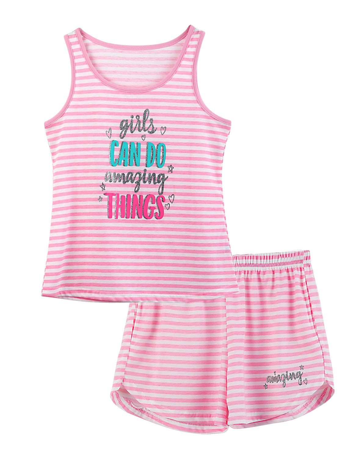 Cozchique Girls Soft Striped Summer Tank Top & Shorts Pajama Set Sizes 6-18