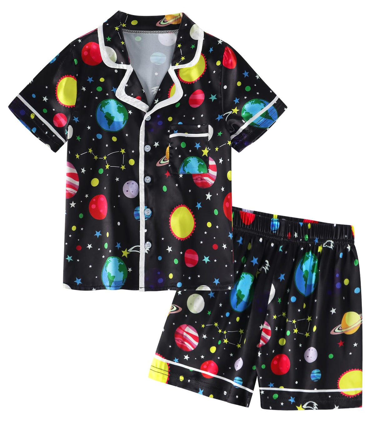 Girls Pajamas Set Silk Satin Pajama Kids Butoon Down Sleepwear Nightwear