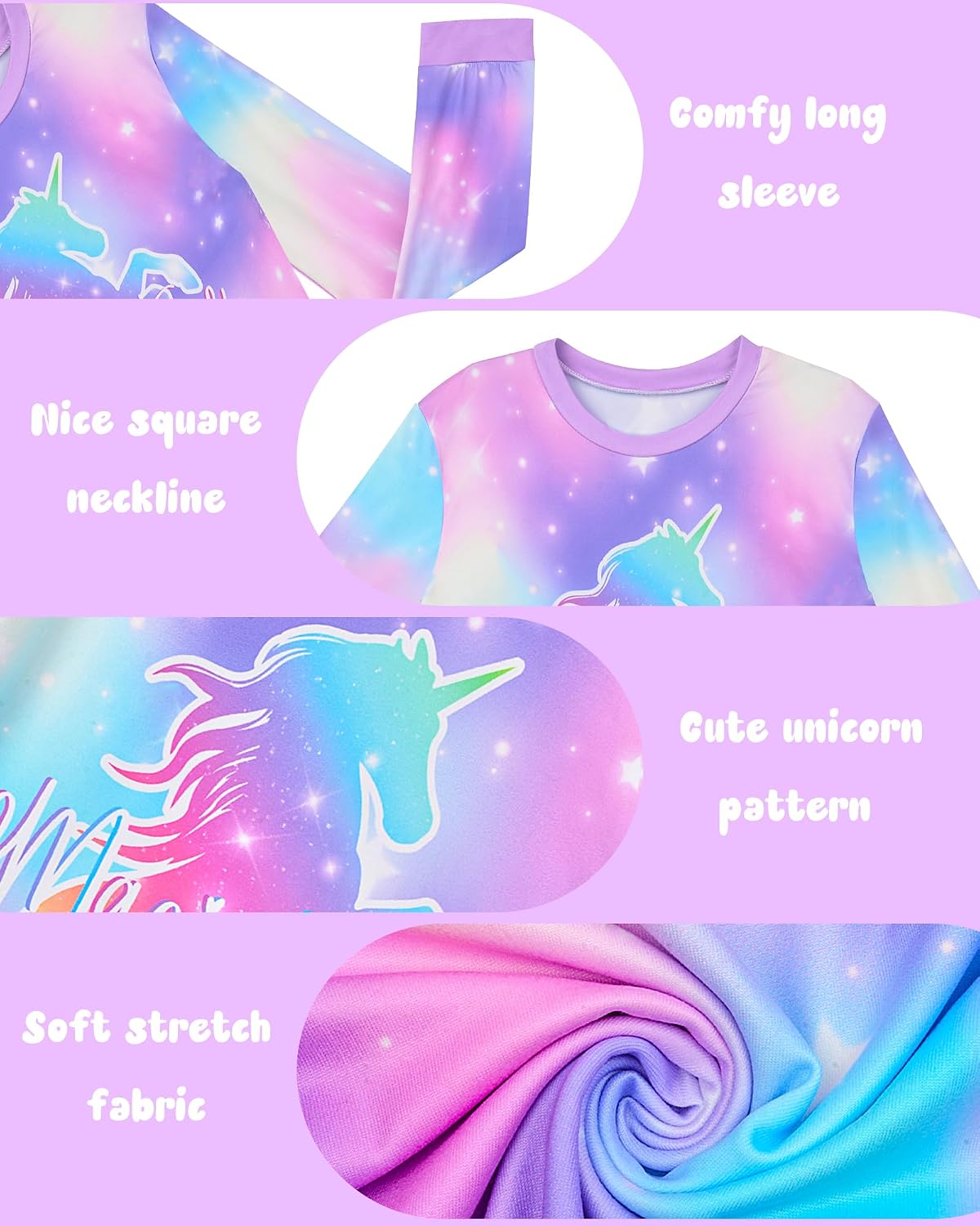 Sylfairy Girls Pajamas Set Sleepwear Rainbow Unicorn Pjs Toddler Long Sleeve Jammies Kids Sleepwear 3-12 Years