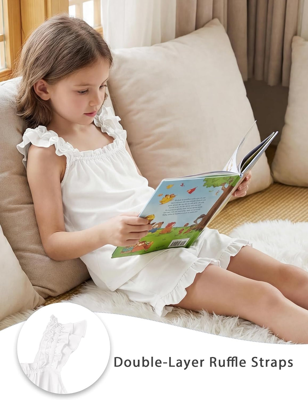 Arshiner Girls Pajamas Ruffle Tank Top and Shorts Sets Cute 2 Piece Pjs