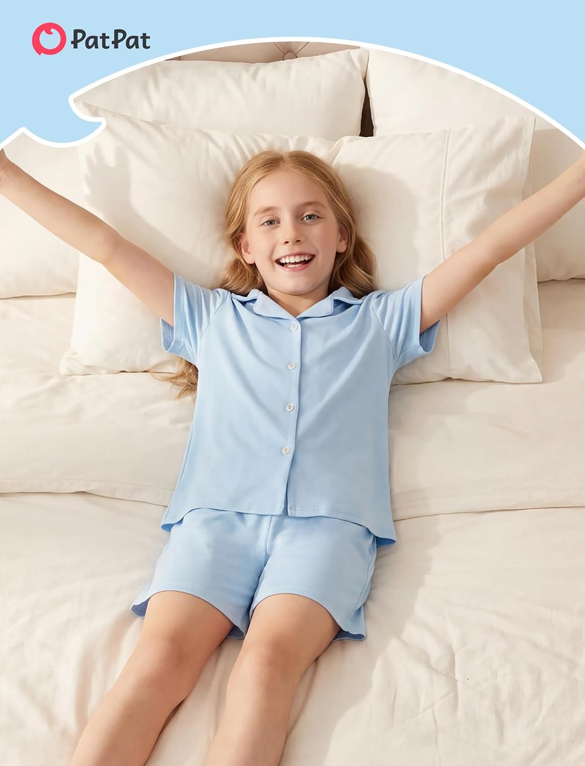 PATPAT Girls Button Down Pajama Sets Soft 2 Piece Kids Summer Loungewear