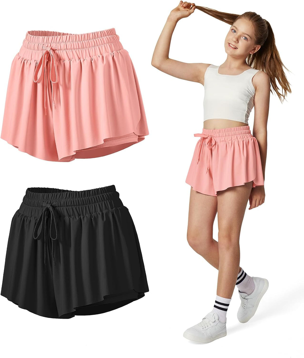 Ewedoos 2 in 1 Flowy Shorts Girls Butterfly Athletic Shorts Size 10-12 Cute Preppy Trendy Shorts Skirt for Teen Girls
