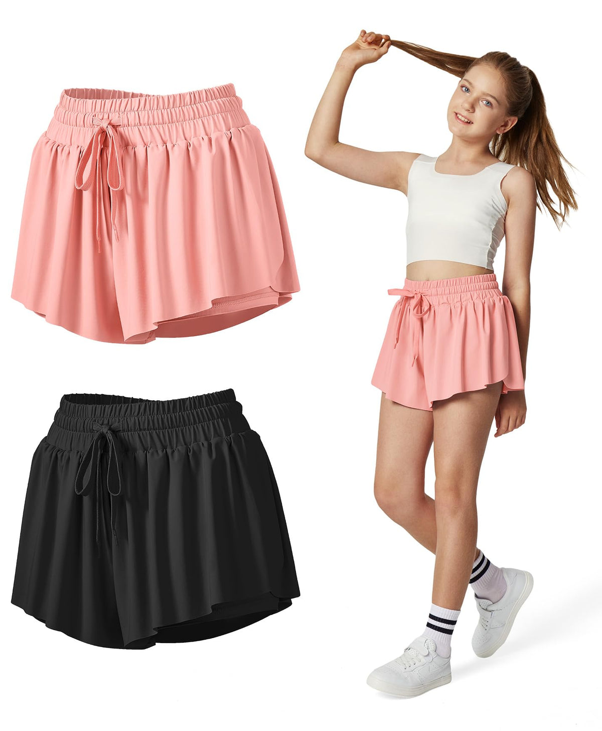 Ewedoos 2 in 1 Flowy Shorts Girls Butterfly Athletic Shorts Size 10-12 Cute Preppy Trendy Shorts Skirt for Teen Girls