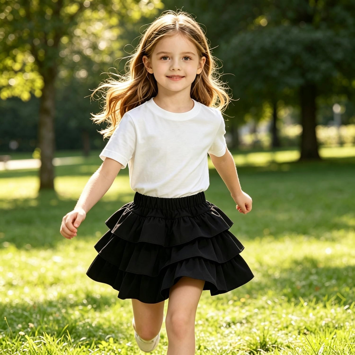 Little Girls 3 Layers Ruffle Skirts with Shorts School Uniform Skirts for Girls Casual Travel Party