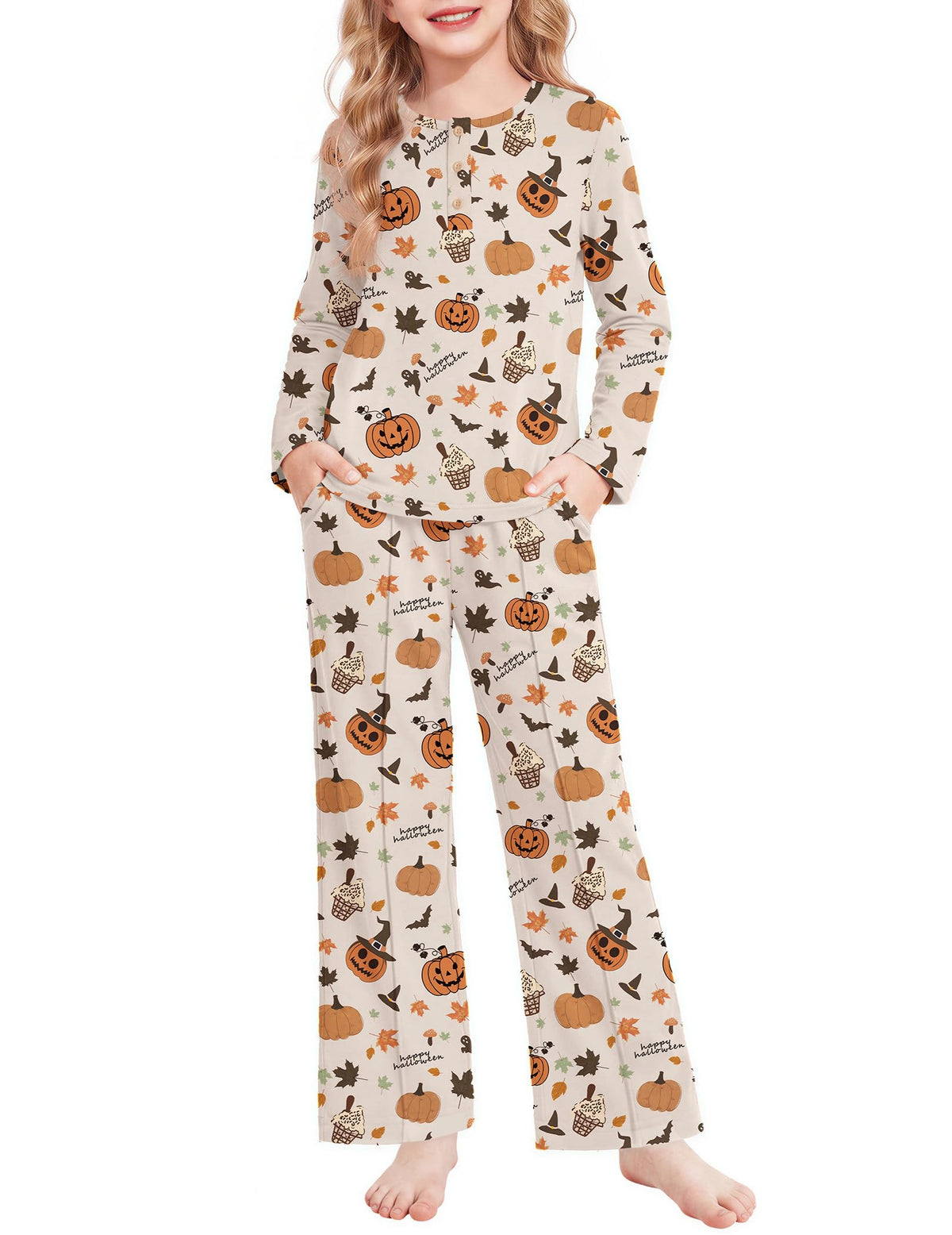 Arshiner Girls Pajamas Long Sleeve Sleepwear Comfy Henley Neck Pjs Set