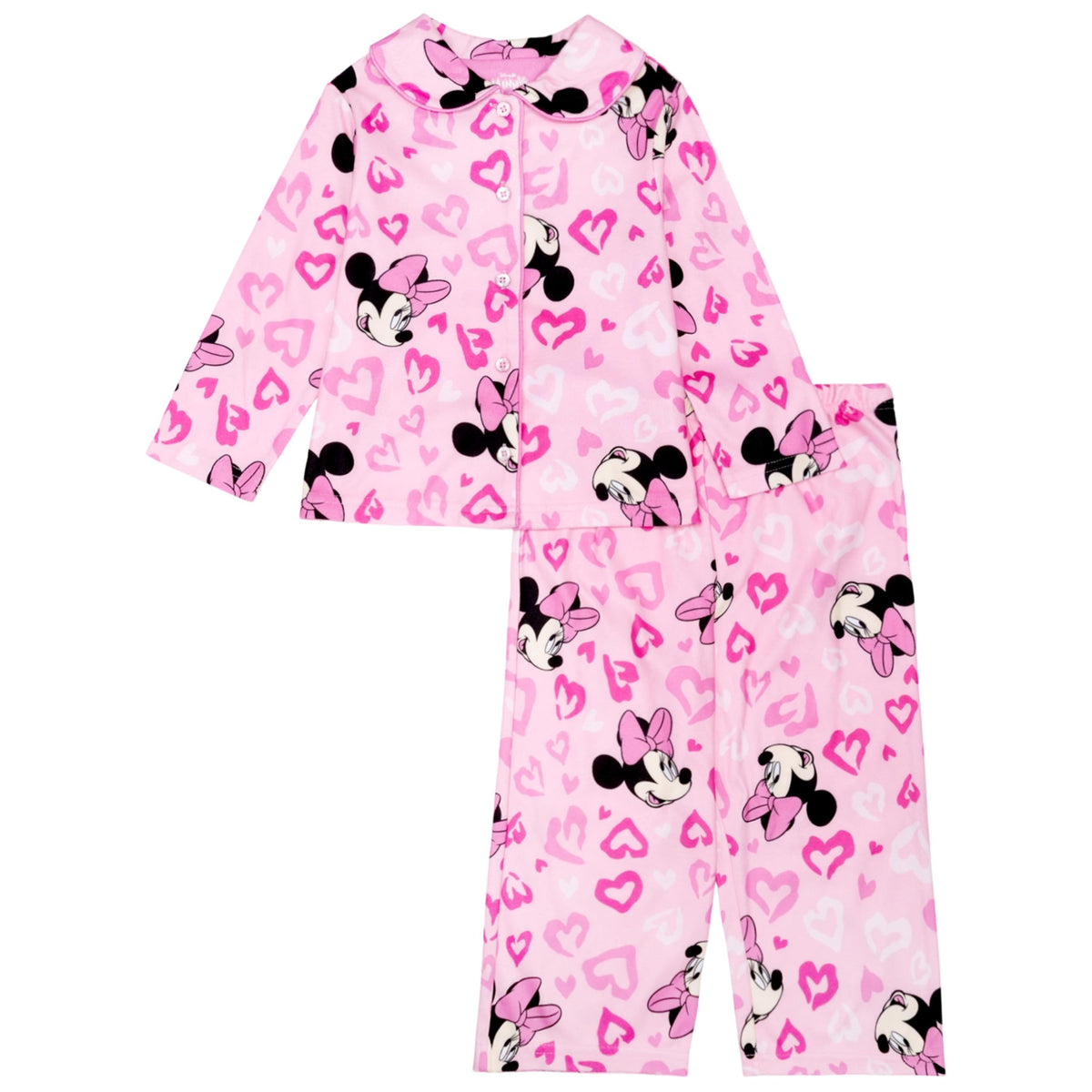 Disney Minnie Mouse Girls' 2-Piece Loose-fit Button Down Matching Pajama Set, Soft & Cute for Kids