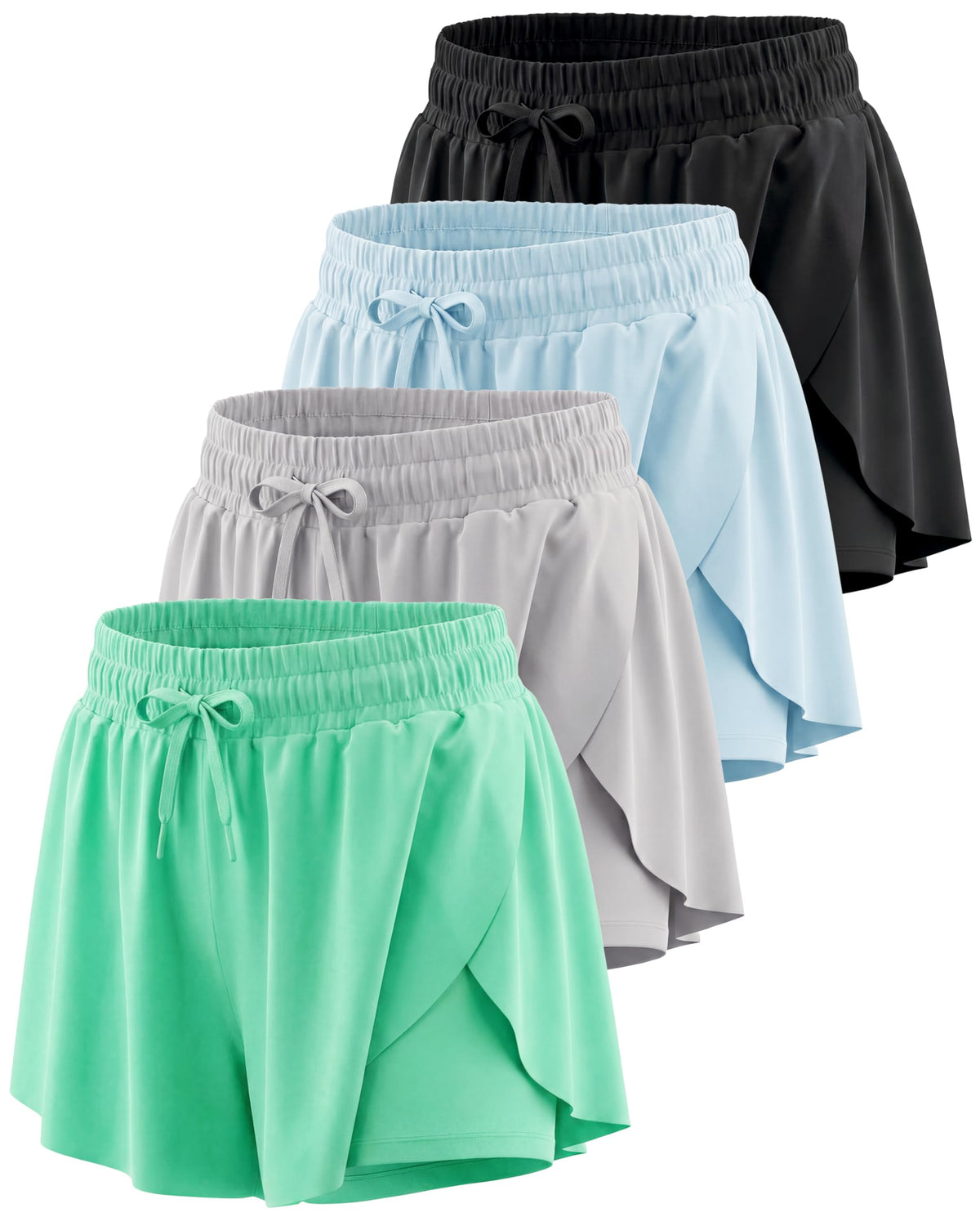 4 Pack Girls' Dry Fit Flowy Butterfly Shorts Skorts Skirt Athletic Teens