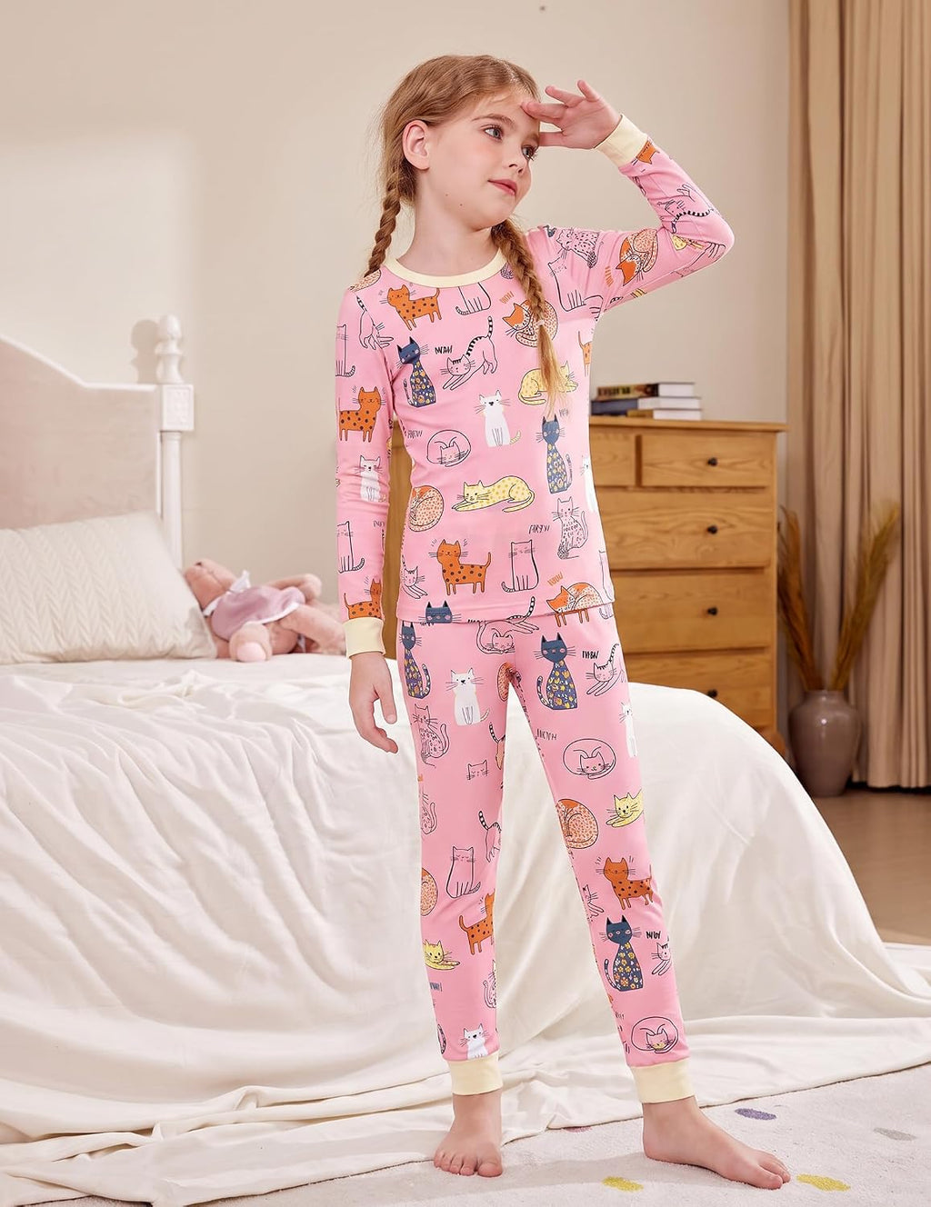 Arshiner Girls Pajamas Cute Snug Fit Long Sleeve Pjs Set Kids Sleepwear
