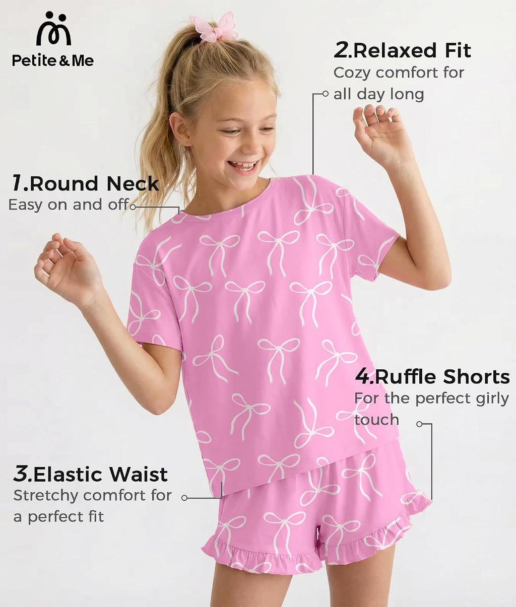 Petite&Me Soft Girls Pajamas with Ruffle Shorts, Cute Girls PJs Size 6-14