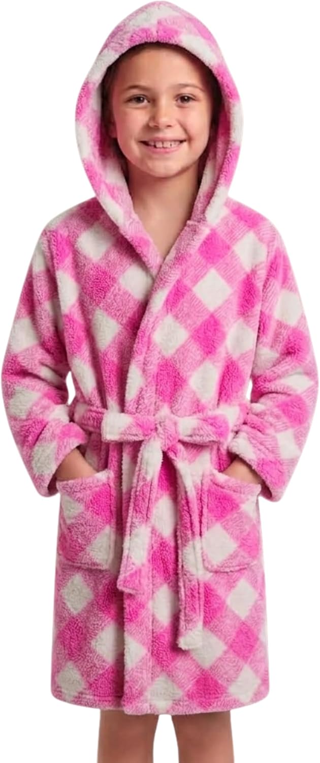 Just Love Girls' Plush Hooded Robe, Soft Printed Fleece Bathrobe