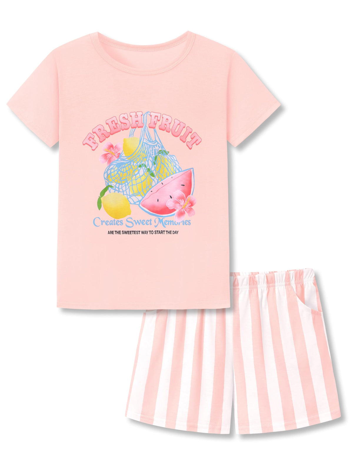 Beezizac Girls Pajamas Short Sleeve Top and Pocket Shorts Sizes 6-18