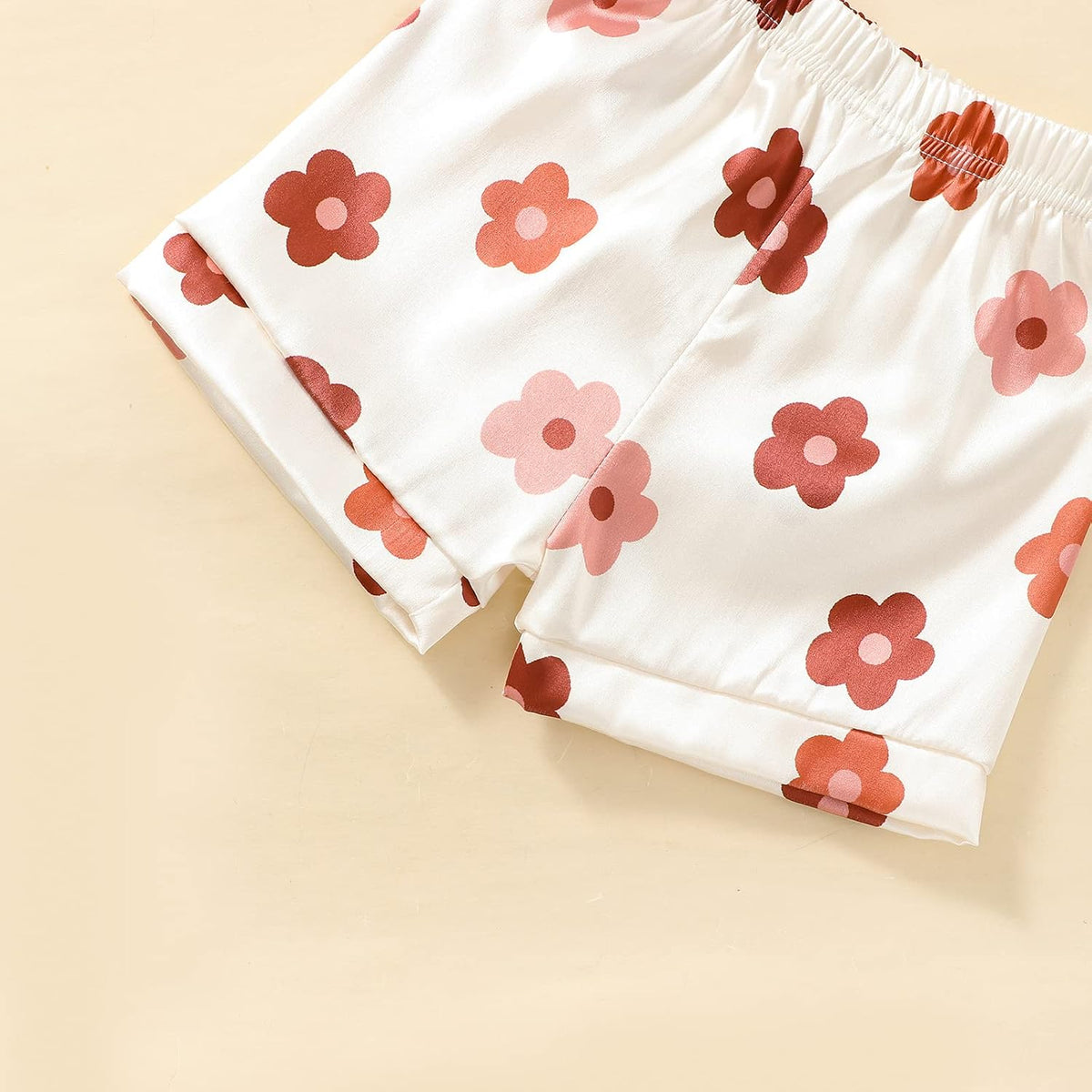 1-6Y Toddler Girls Floral Silk Pajamas Short Sleeve Button-Up Top Shorts Summer 2PC Flowers Satin Pajamas Set