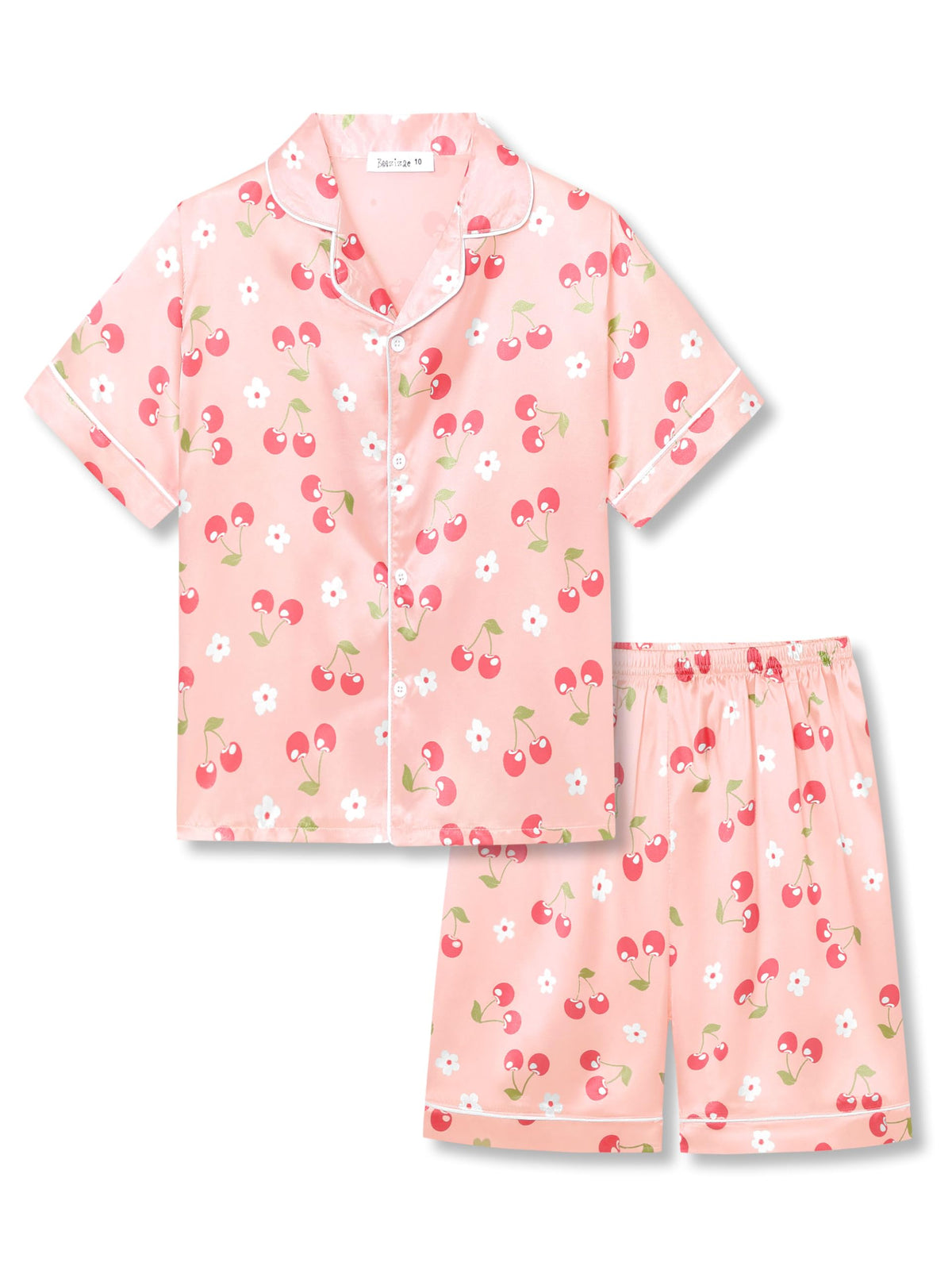 Beezizac Girls Pajamas Satin Silky Coat Style Short Sleeve Set Size 6-16