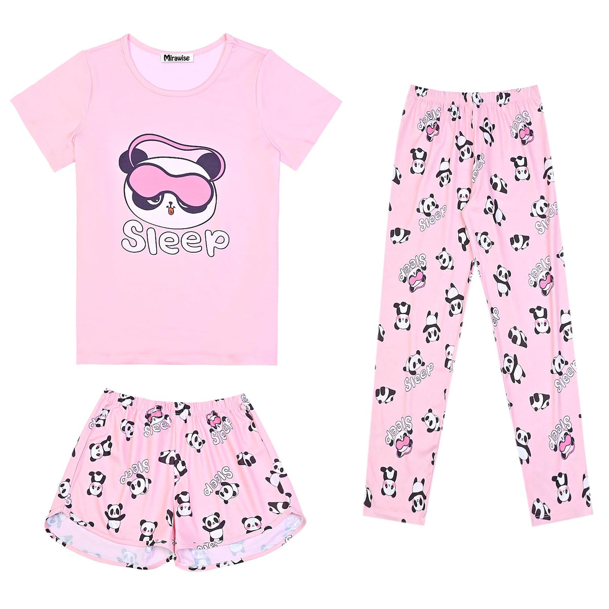 Mirawise Girls 3 Pc Pajamas Sleepwear Cotton Pjs Clothes Set 4-13 Years