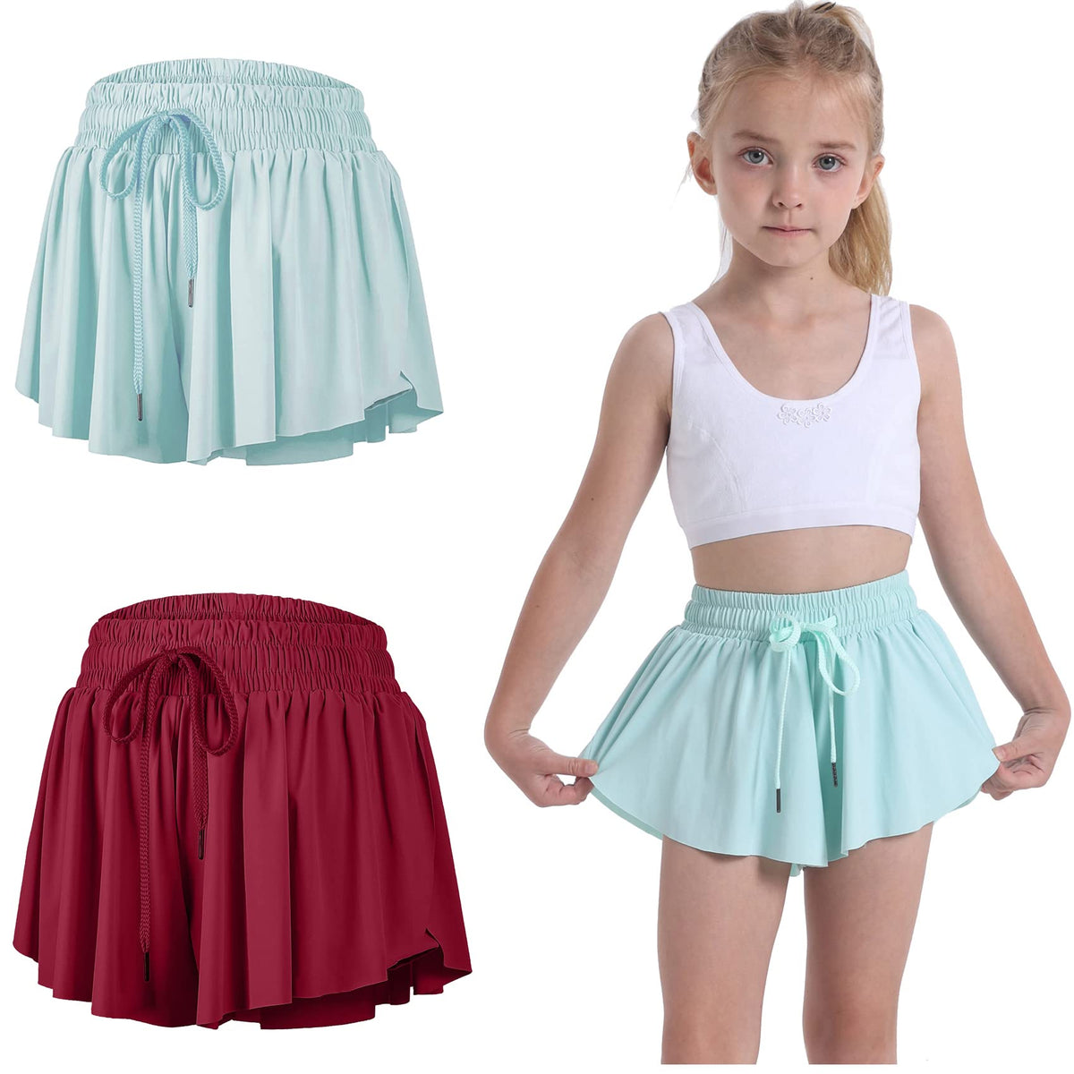 3 Pack Butterfly Flowy Shorts Skirts for Girls Tennis Cheer Stuff Athletic Preppy Running Sports Skirt for Teen Girls