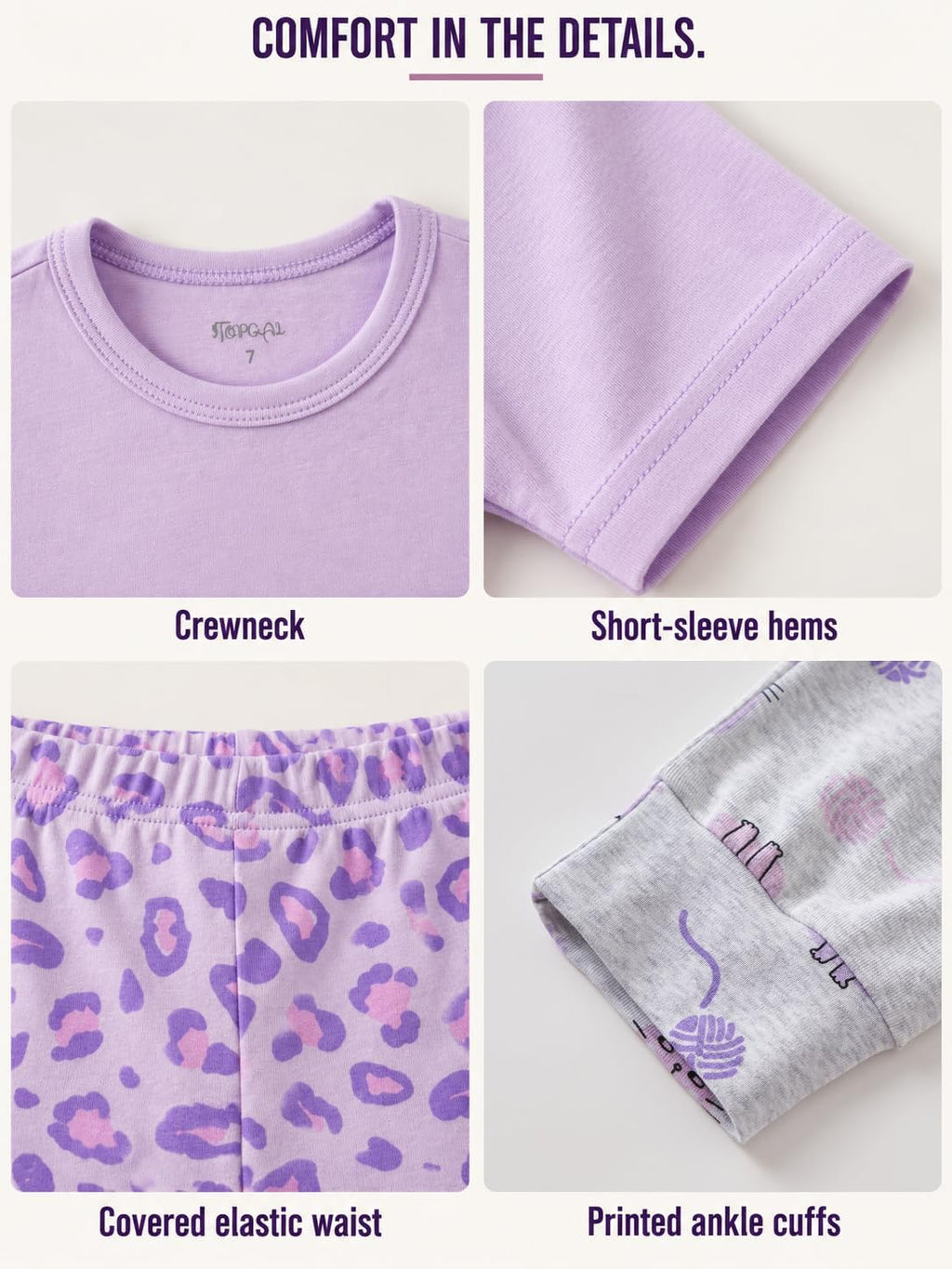 Topgal Little & Big Girls Cotton Knit Pajamas, 3-Piece Set, Sizes 4-14