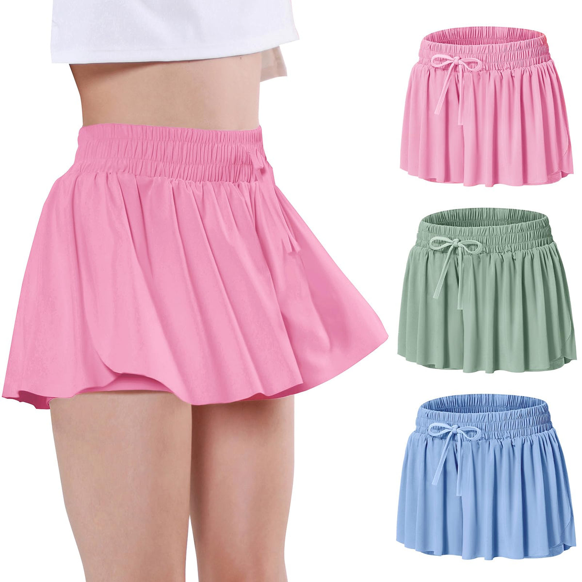 EXARUS Girls Butterfly Shorts Athletic Flowy Cheer Dance Skorts Teen