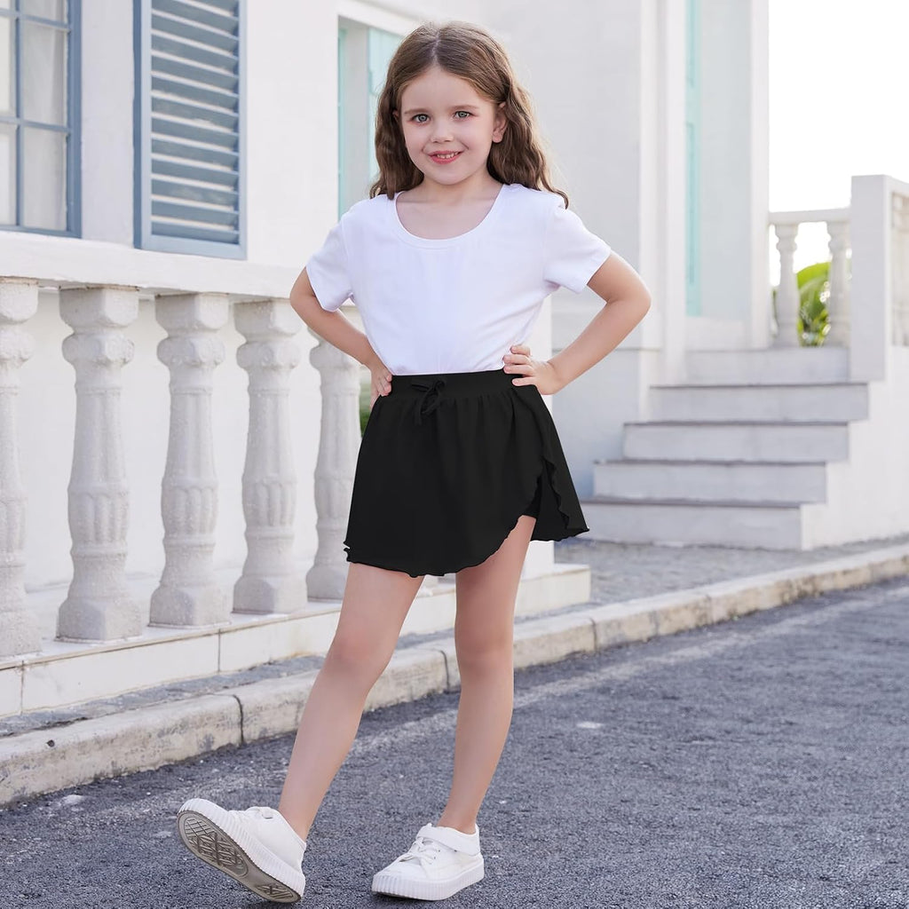 2 Pack Toddler Girls Skirts Skorts Built in Shorts Elastic Flared Baby Flowy Tennis Athletic Skirts Skorts for Girls