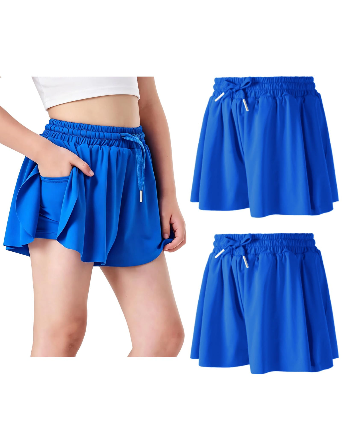 Butterfly Shorts Girls 2 in 1 Flowy Shorts with Pocket Athletic Skorts for Girls Running Tennis Skirts 2-14Y