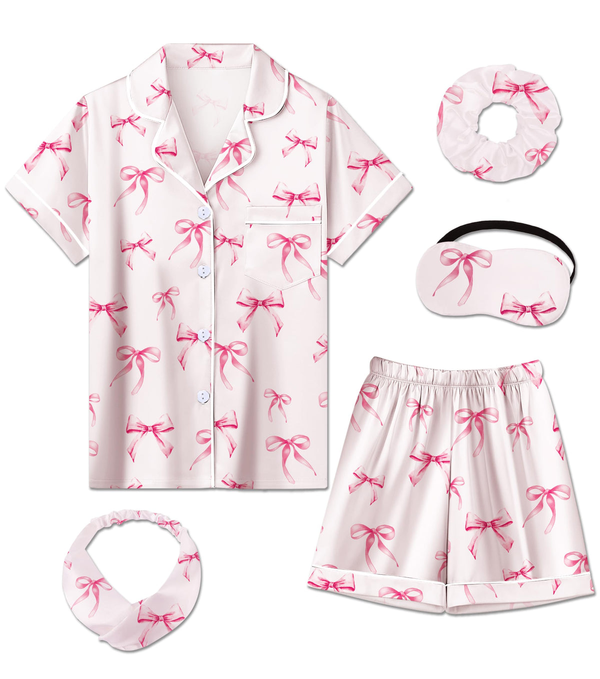 Kids Silk Pajamas Girls Satin Pajama Set Button Down Pjs Set 5-12Y
