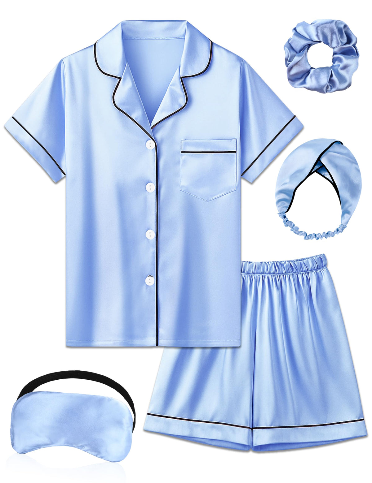 Kids Silk Pajamas Girls Satin Pajama Set Button Down Pjs Set 5-12Y