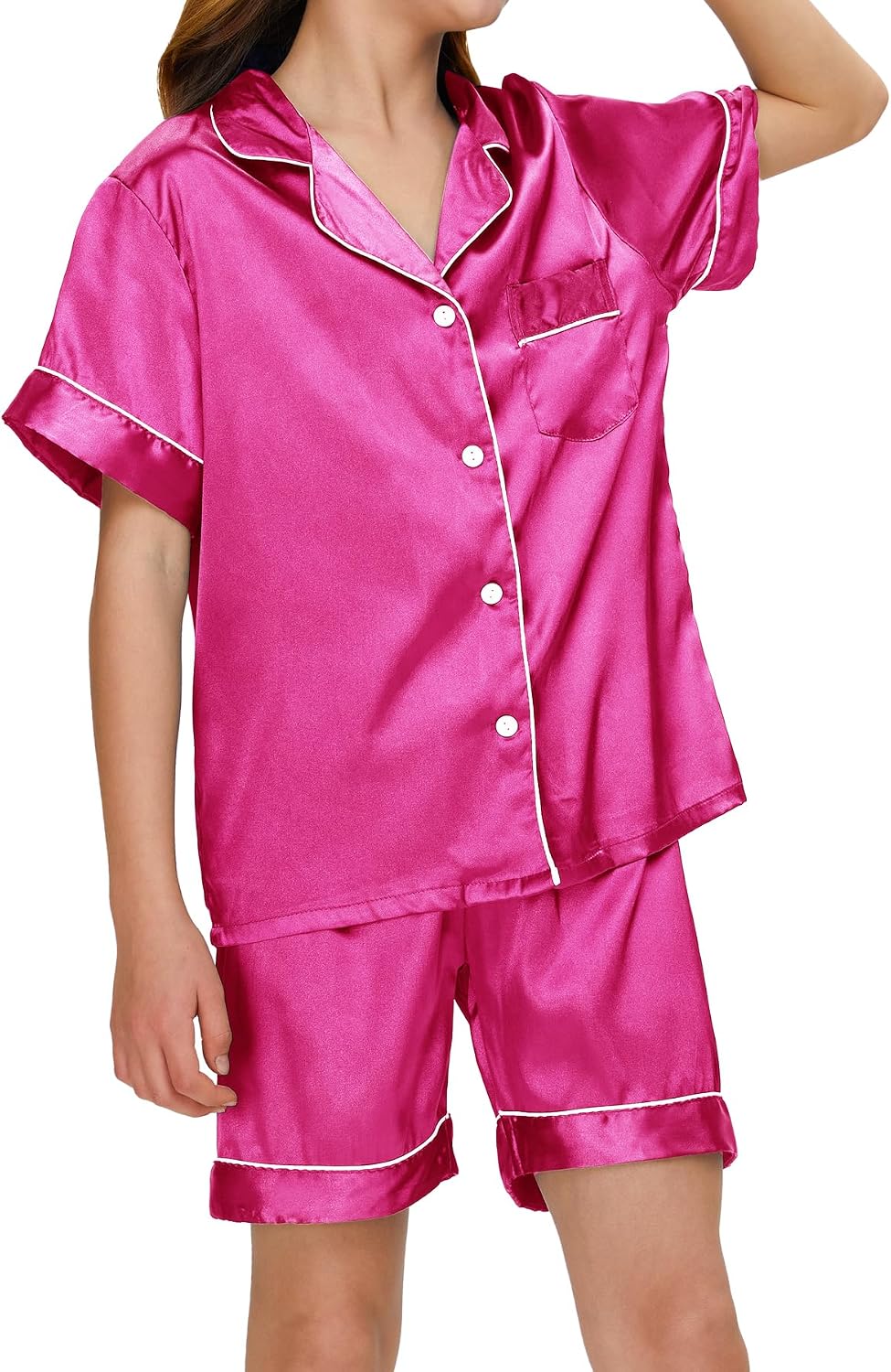 SEALINF Satin Girl Pajama Set Silk Pajamas for Girls With Eyemask 2 Pcs Button-up Sleepwear Kid Pjs Nightwear