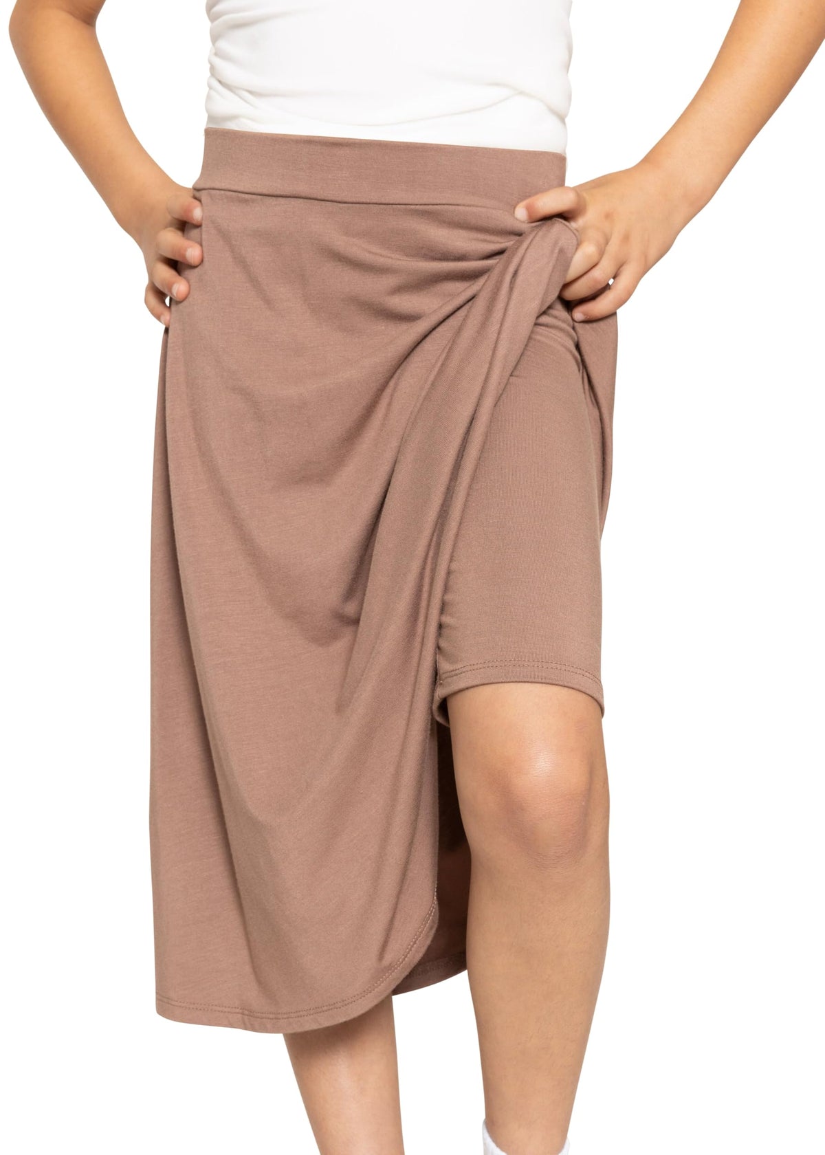 STRETCH IS COMFORT Girl's Midi Length Aline Skirt with Built-in Shorts | Size 4-16