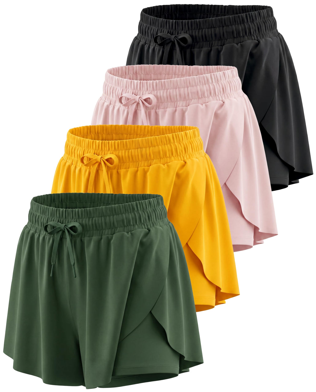 4 Pack Girls' Dry Fit Flowy Butterfly Shorts Skorts Skirt Athletic Teens