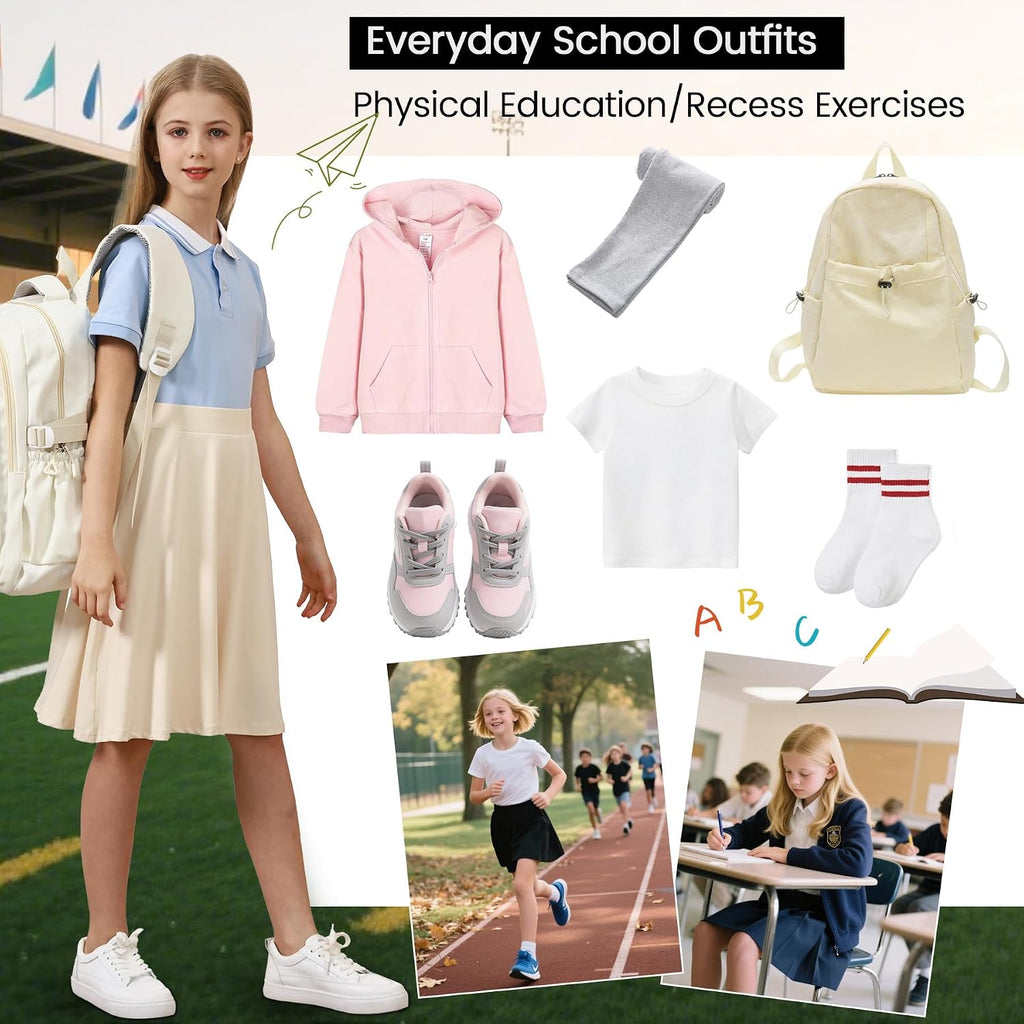 Zando Girls 2 Pack A Line Skirt with Shorts Knee Length Uniform Skort